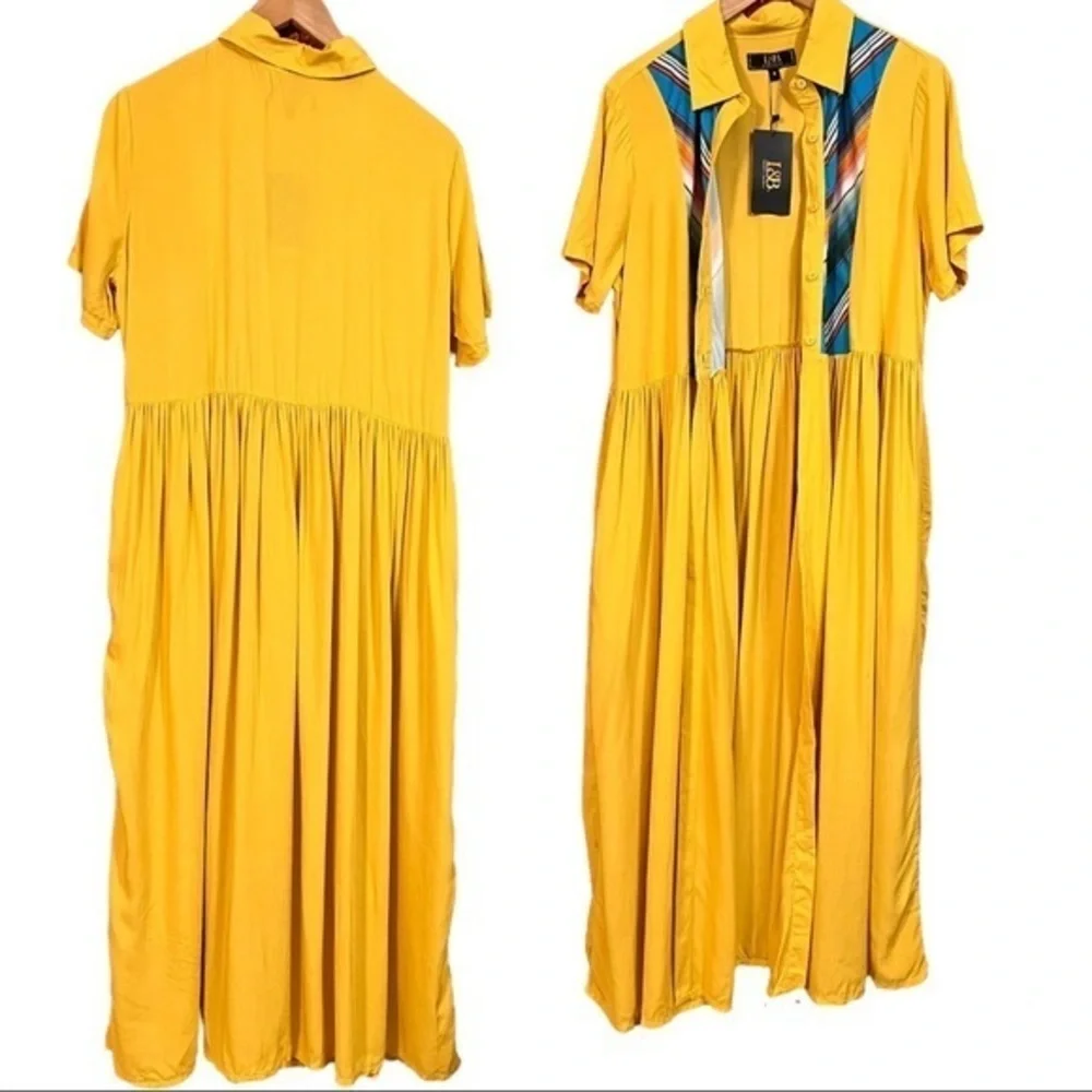 LUCKY & Blessed L&B Mustard Yellow Long Open Shirt Dress Cardigan Duster S - Picture 2 of 11